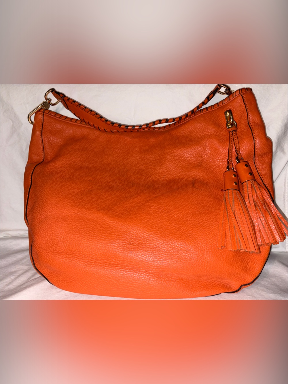 MICHAEL Michael Kors Orange Pebbled Leather Shoulder Bag with Tassel